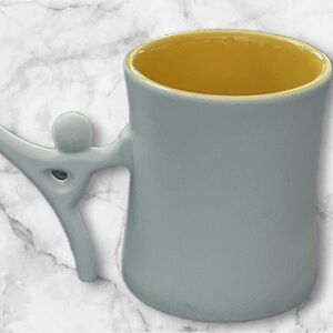 Coffee Cup Tea Mug 8 oz Yellow White Figure Handle Namaste Yoga Postures